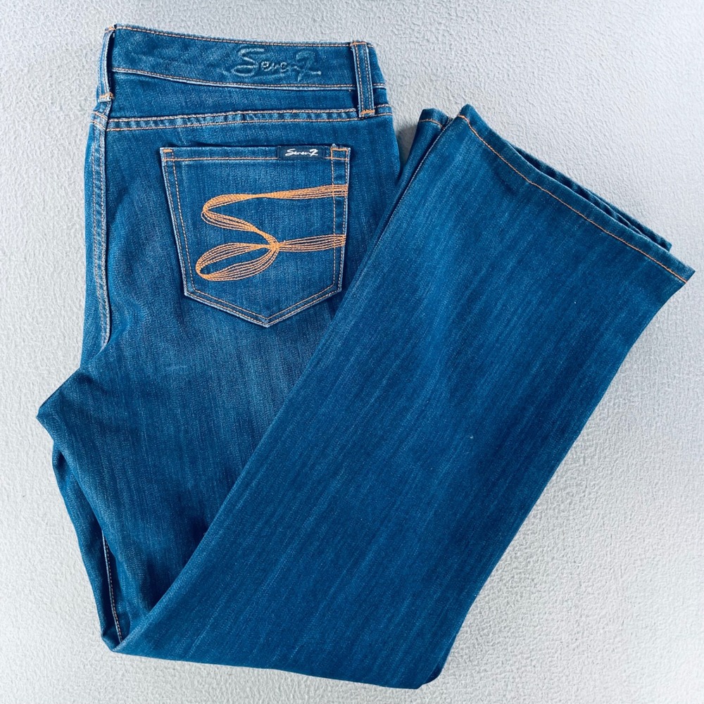 Seven7 Studio Women Flare Jeans Blue Cotton Blend Stretch Size 12 Boho Classic